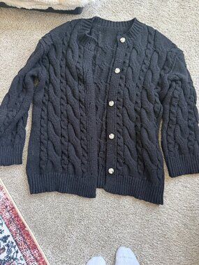 Chunky, Oversized Black Knit Button Sweater - Size Small
